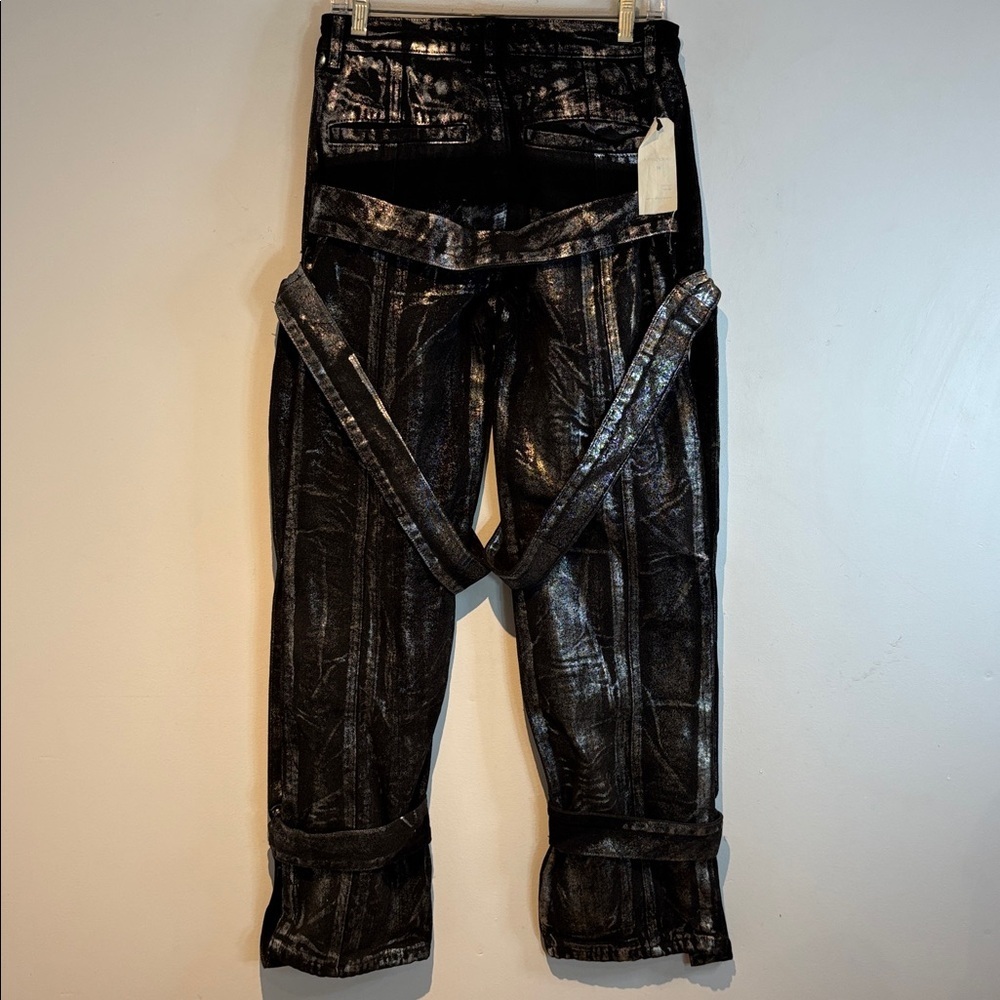 SRRY SORA Mainline Bondage Jeans  Black Silver Coated Denim Luxury Avant Gard 28 - Picture 5 of 14